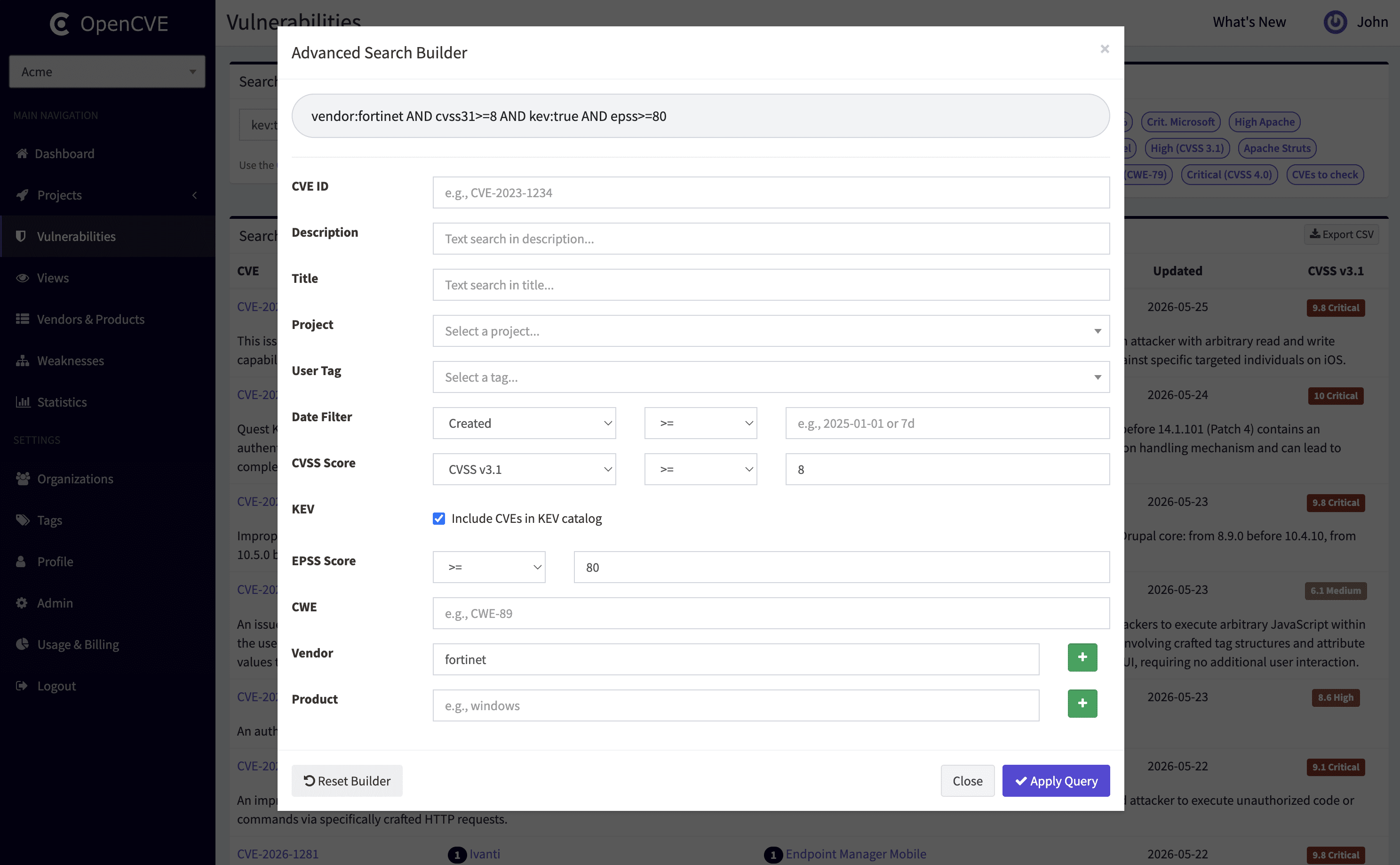 OpenCVE CVE detail and exploration view
