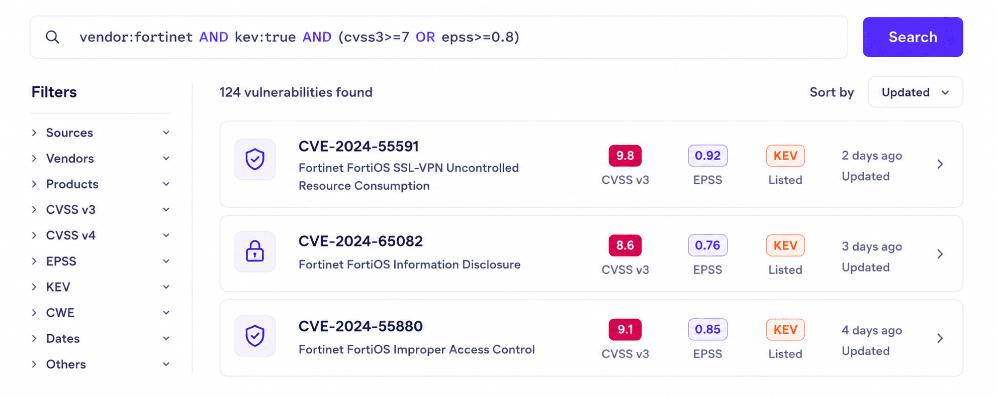 OpenCVE CVE Explorer search interface