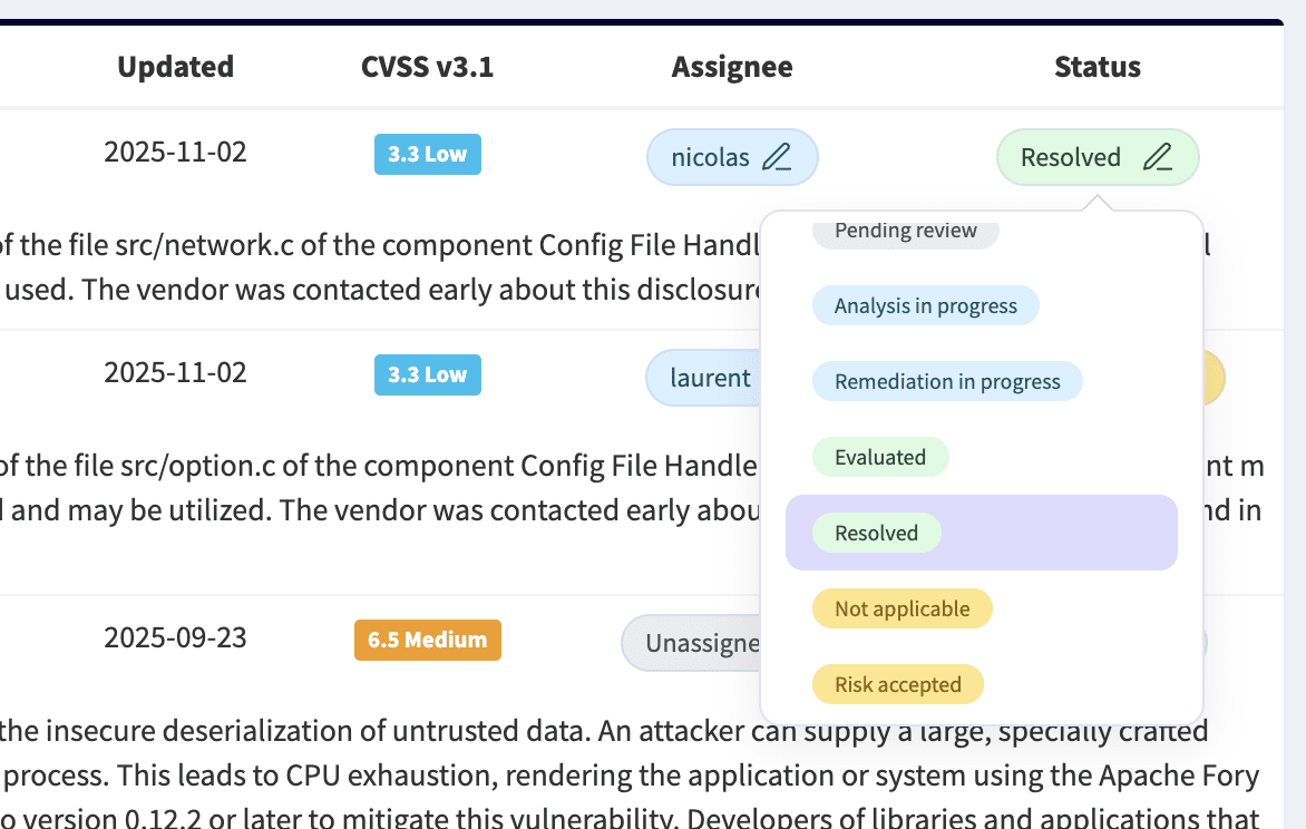 CVE Tracking and Reporting Feature