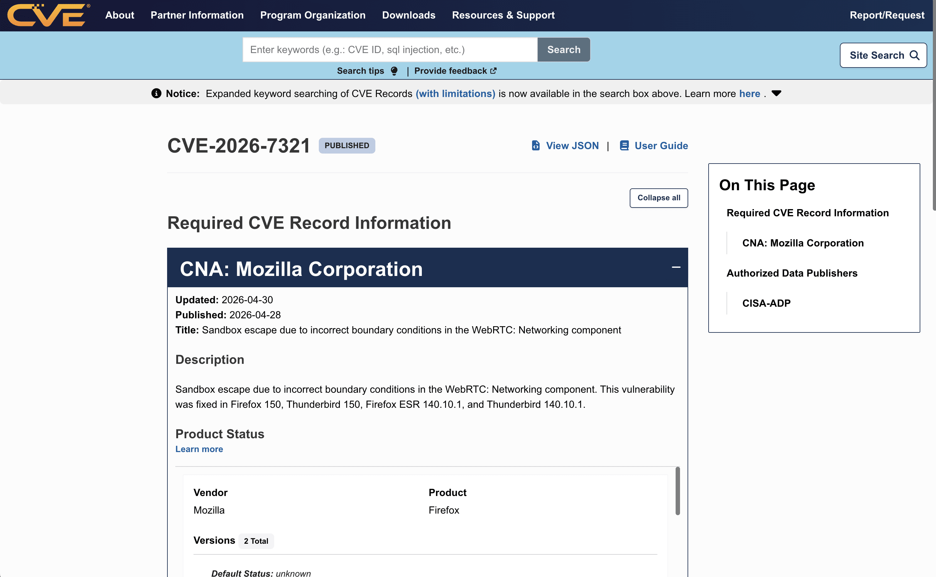 CVE explorer view before AI enrichment